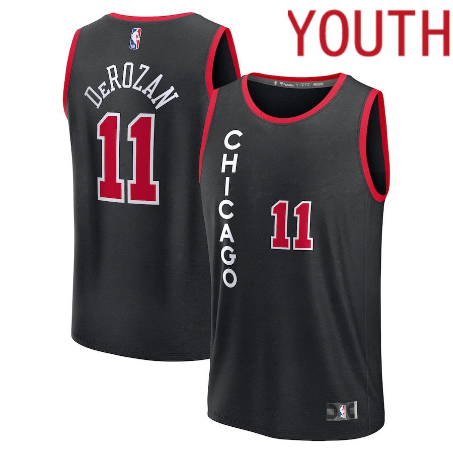 Youth Chicago Bulls 11 DeMar DeRozan Fanatics Branded Black City Edition 2023-24 Fast Break NBA Jersey